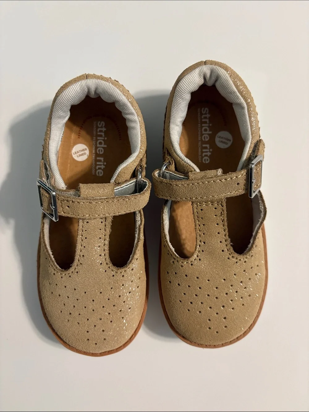 Kids Tan Stride rite shoes - Lightweight T‑Strap Comfort